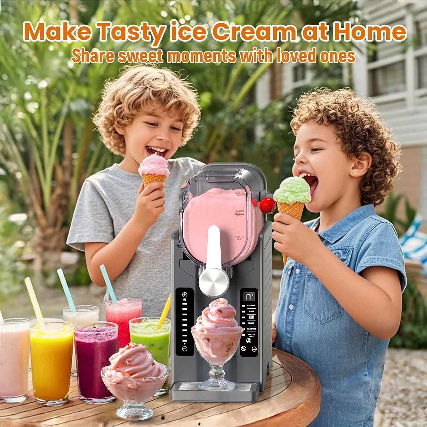 Slushie Machine - Professional Frozen Drink Maker No Ice Needed- Slushy Machine for Home with LED Display - One-Touch Reservation & 6 Pre-set Programs for Frozen Margaritas, Frapp��s & Ice Cream