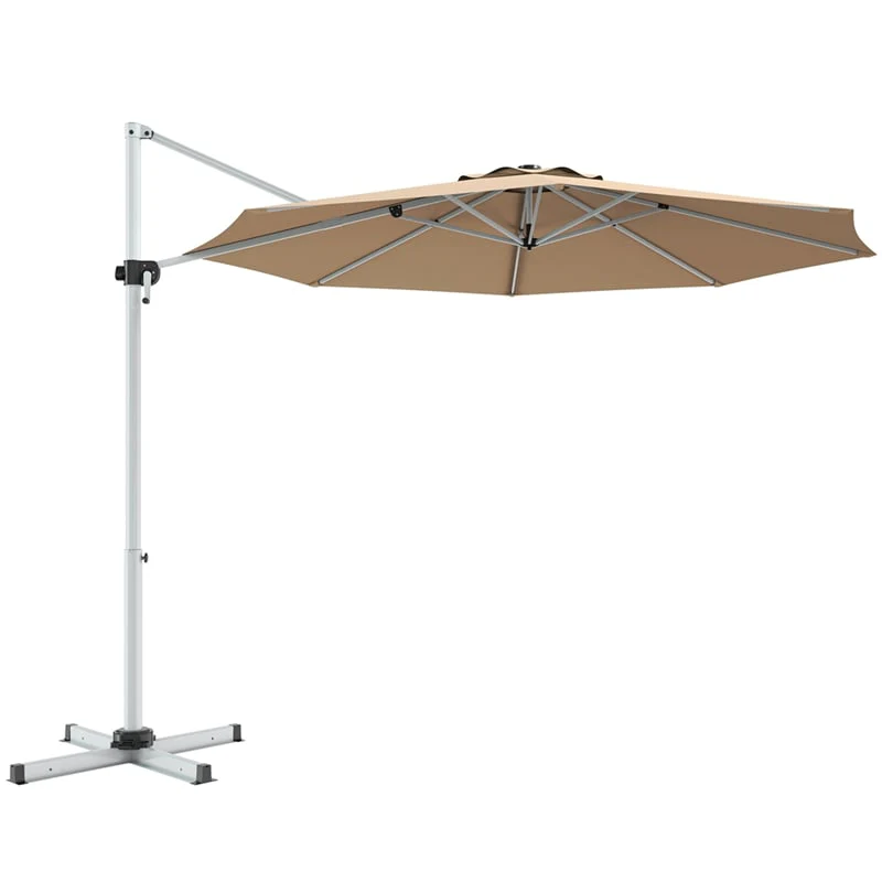 11 Ft Patio Offset Cantilever Umbrella 360Deg Rotation Tilt With Cross Base Amp Crank Handle