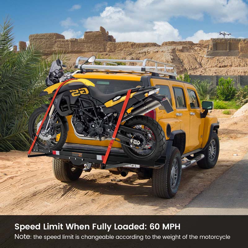 600Lbs Motorcycle Hitch Carrier Fit Up To 75Quot Wide Tire Motorcycle Carrier Hitch Mount Wloading Ramp Dirt Bike Trailer Heavy Duty Motorcycle Rack