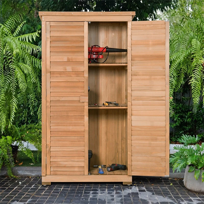 63Quot Wooden Outdoor Storage Shed Garden Tool Cabinet Waterproof Portable Shed With Latch Detachable Shelves - Durable Tools For Home Projects