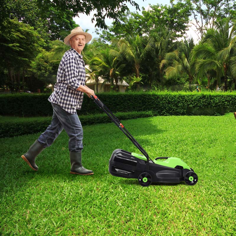12 Amp 14Quot Corded Electric Lawn Mower 3 Adjustable Cutting Heights Push Mower With 30L Grass Collection Bag