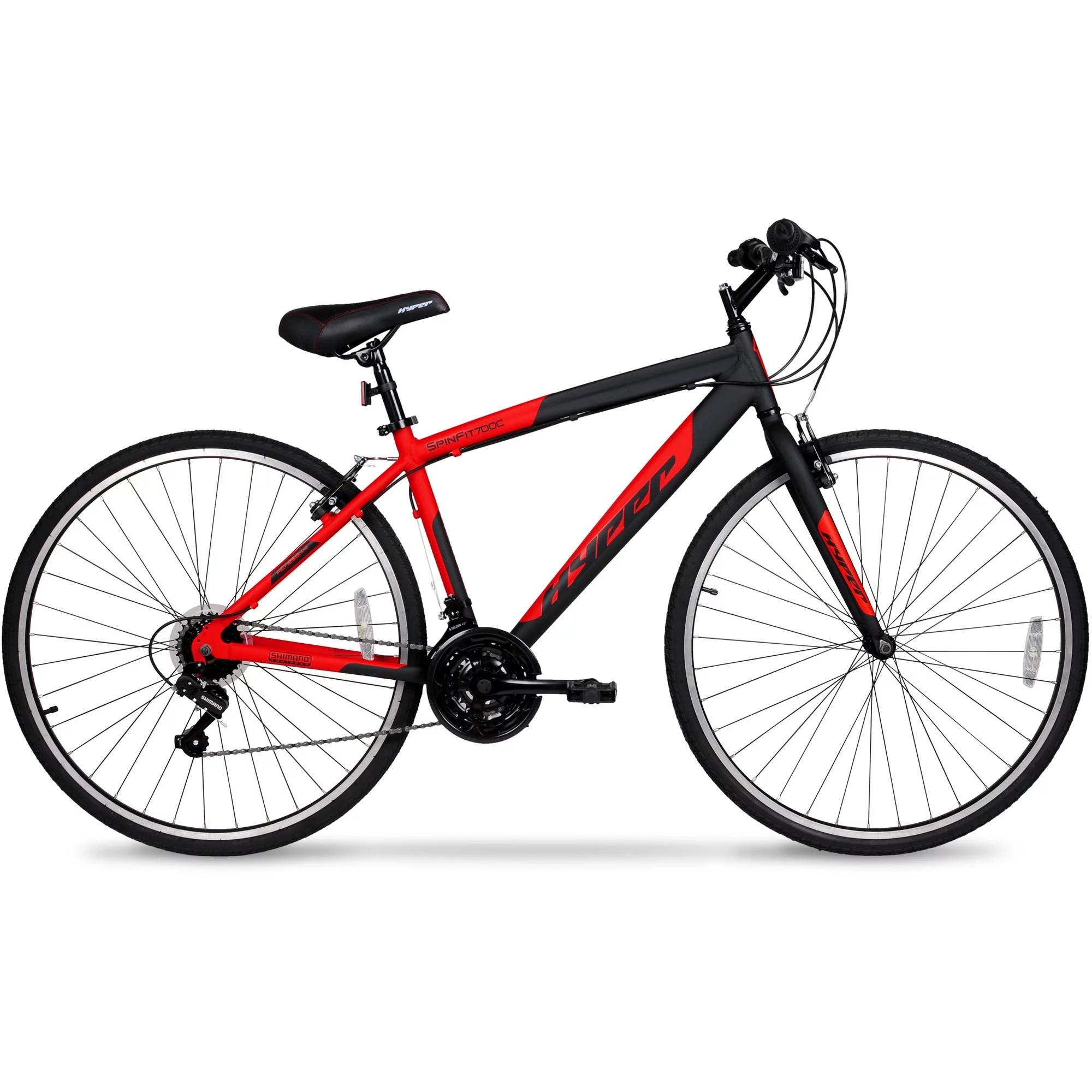 Hyper Men��s Spin Fit 700C Hybrid Bike, 21-Speed, Black/Red, Aluminum Frame