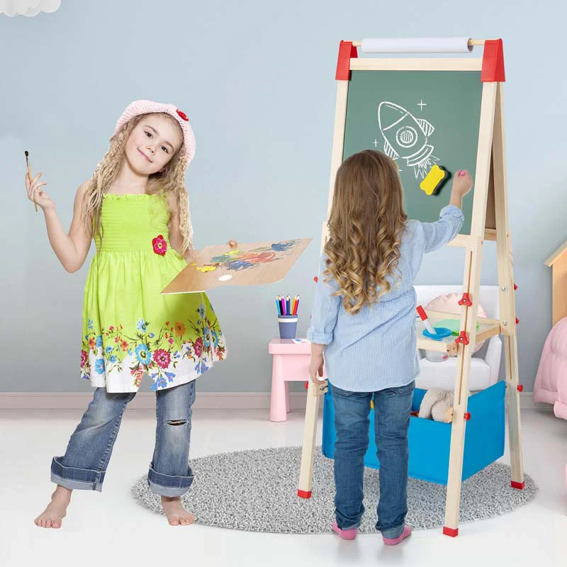 3 In 1 Easel For Kids Wooden Height Adjustable Double Sided Toddler Easel With Magnetic Chalkboard Amp White Board Paper Roll