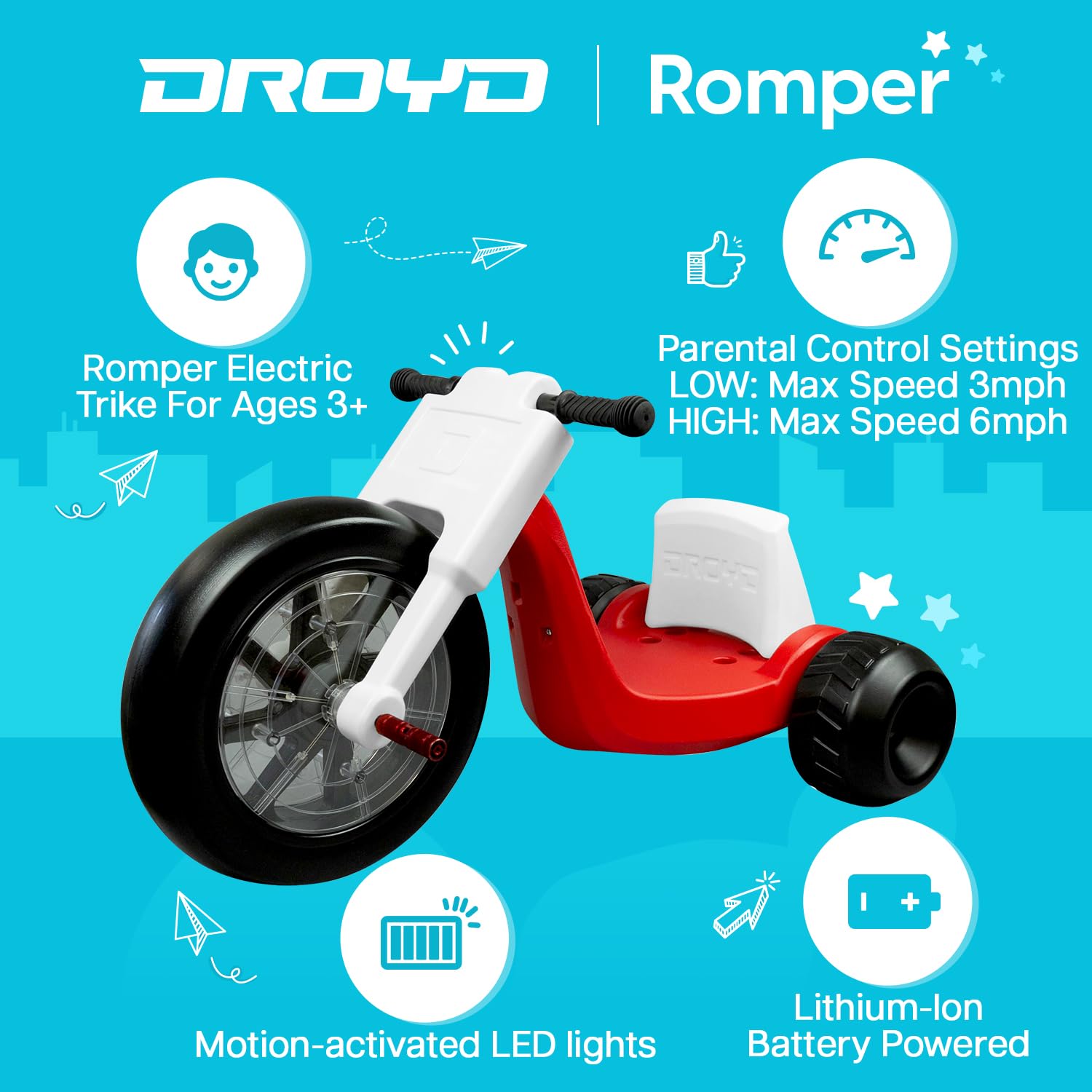 Droyd Romper Electric Tricycle Multi Color