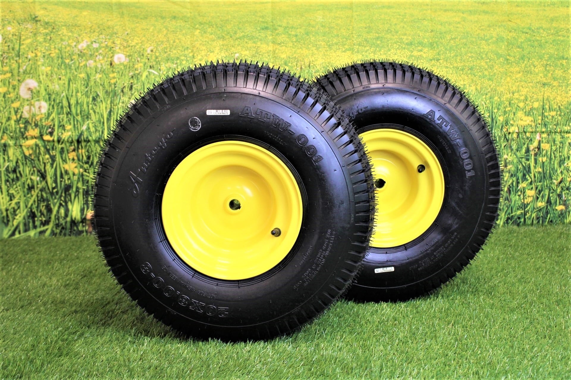 AntTire and Wheel (Set of 2) 20x8.00-8 John Deere Yellow Tires and Wheels 4 Ply for Lawn and Garden Mower Turf Tires
