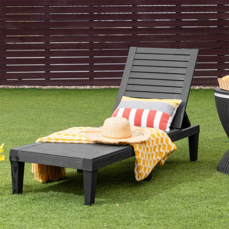 Outdoor Chaise Lounge Chair Patio Recliner Adjustable With 5 Positions Wood Texture Design Waterproof Easy To Assemble - Comfortable And Ergonomic Design