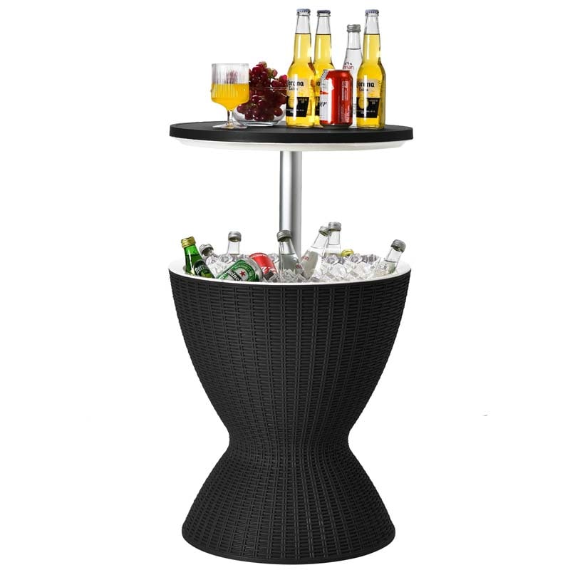 3 In 1 Rattan Outdoor Patio Bar Side Table With Ice Bucket 8 Gallon Ice Cooler Wine Cocktail Table For Deck Pool Party