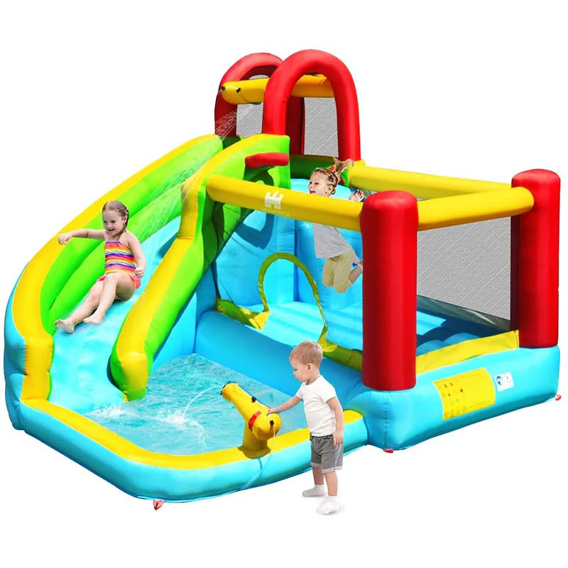 6 In 1 Kids Inflatable Bounce House Water Park With Trampoline Splash Pool Climbing Wall Water Slide Amp Basketball Rim