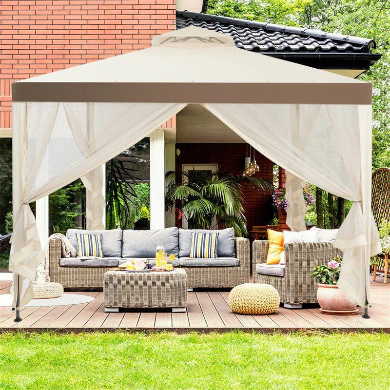 10 X 10 Ft Patio Steel Gazebo With Netting Vented Outdoor Canopy Gazebo Tent For House Party