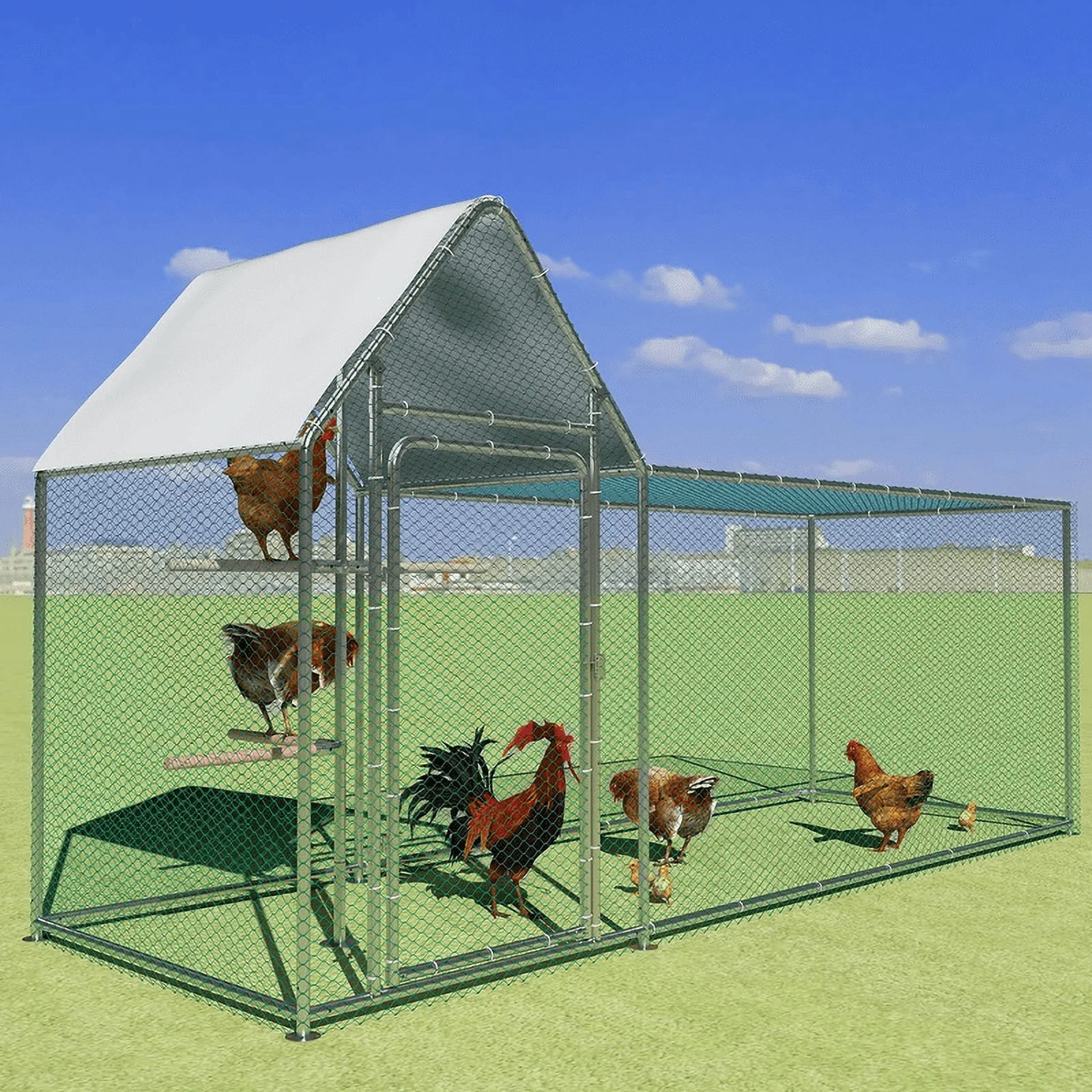 Walnest 10ft Large Metal Chicken Coop with Climbing Frame, Walk in Poultry Cage with Waterproof&Anti UV Cover,Heavy Duty Chicken Coop or Outdoor Backyard Farm Use