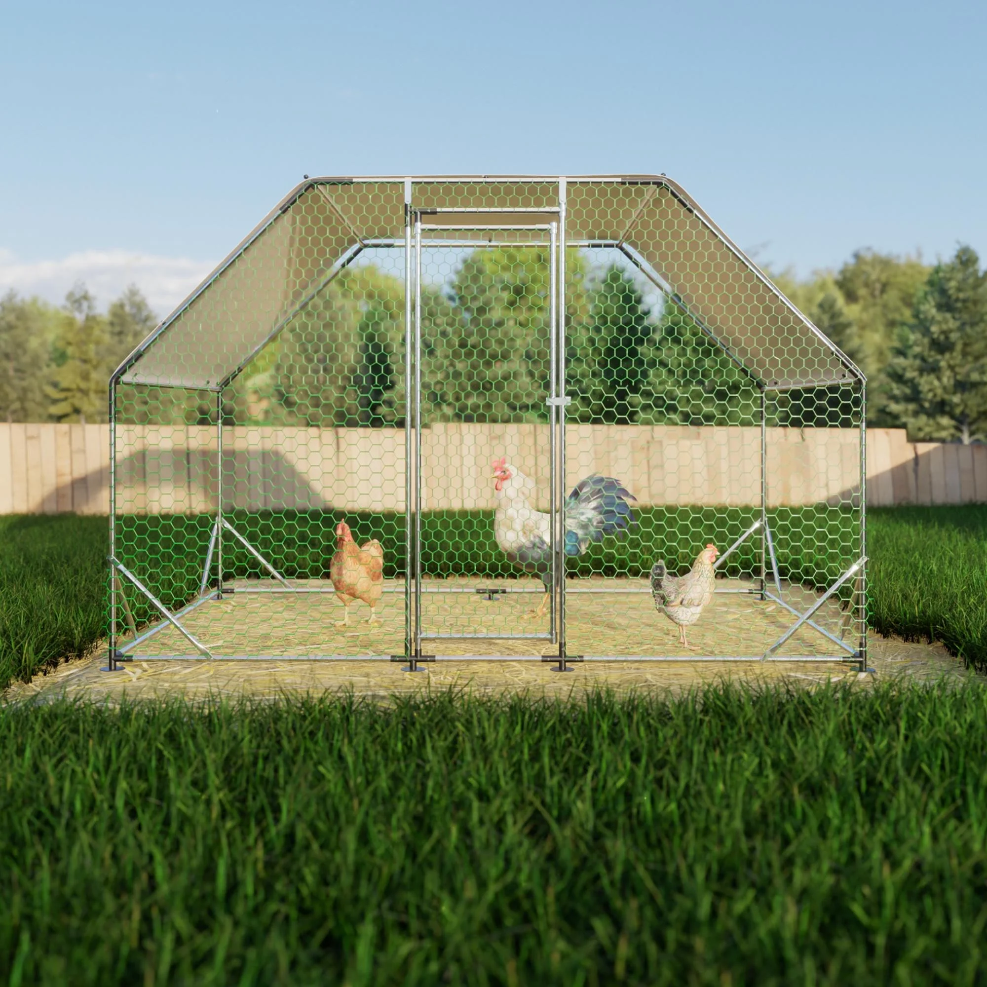 Large Chicken Coop for 6 8 Chickens, Seizeen Walk in Chicken Run with Waterproof, Galvanized Wire Poultry Hen Dog House Rabbits Hutch Duck Cage, 10FT