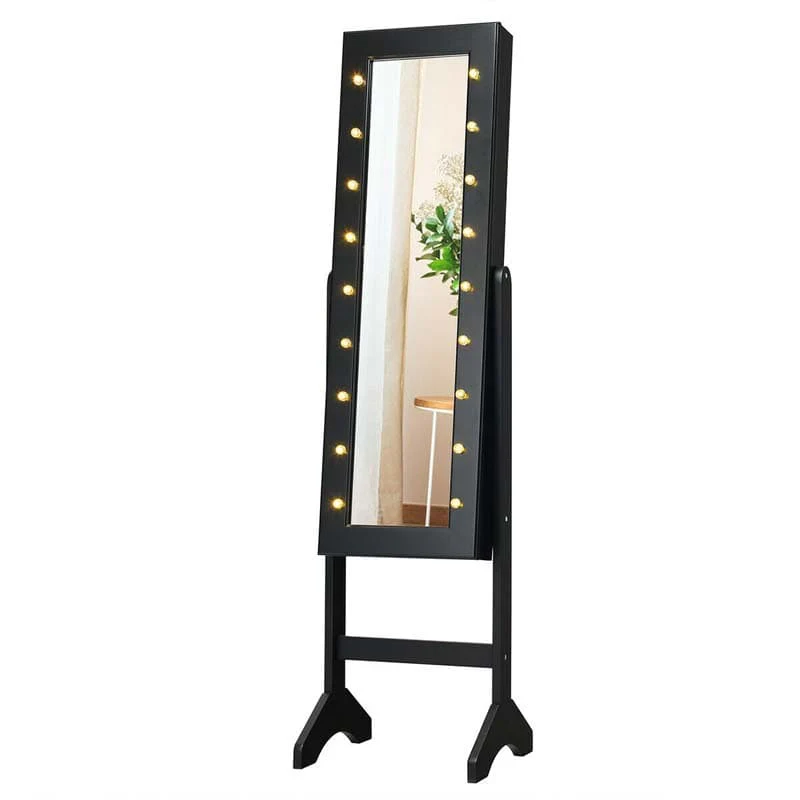 18 Leds Large Standing Jewelry Armoire Cabinet With Full Length Mirror 16 Lipstick Holder 1 Inside Makeup Mirror
