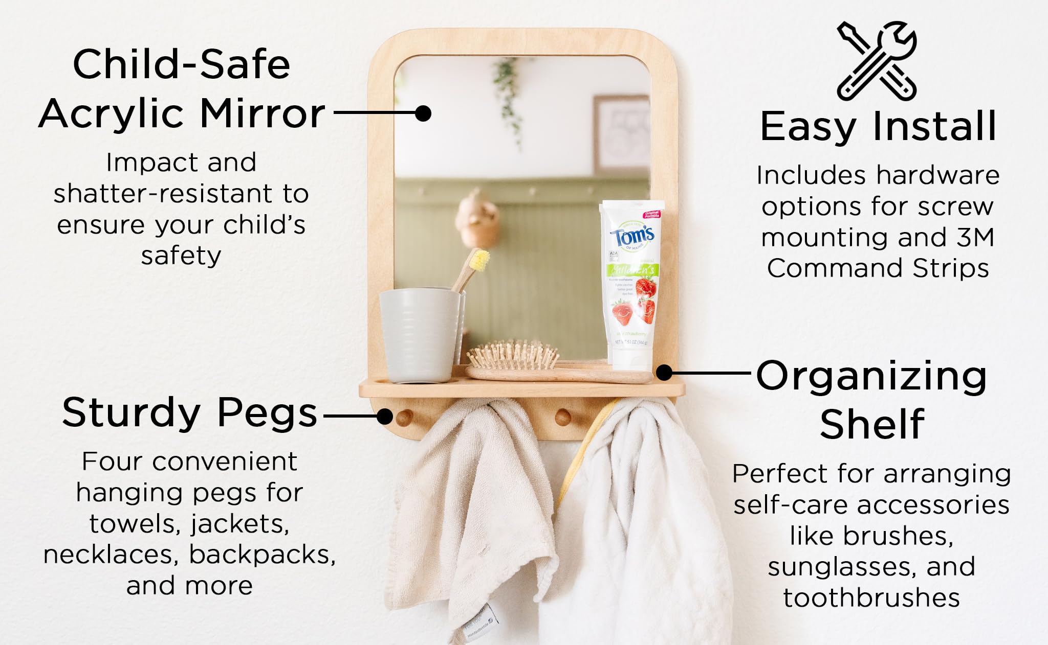 Montessori Wooden Acrylic Mirror Toddlers