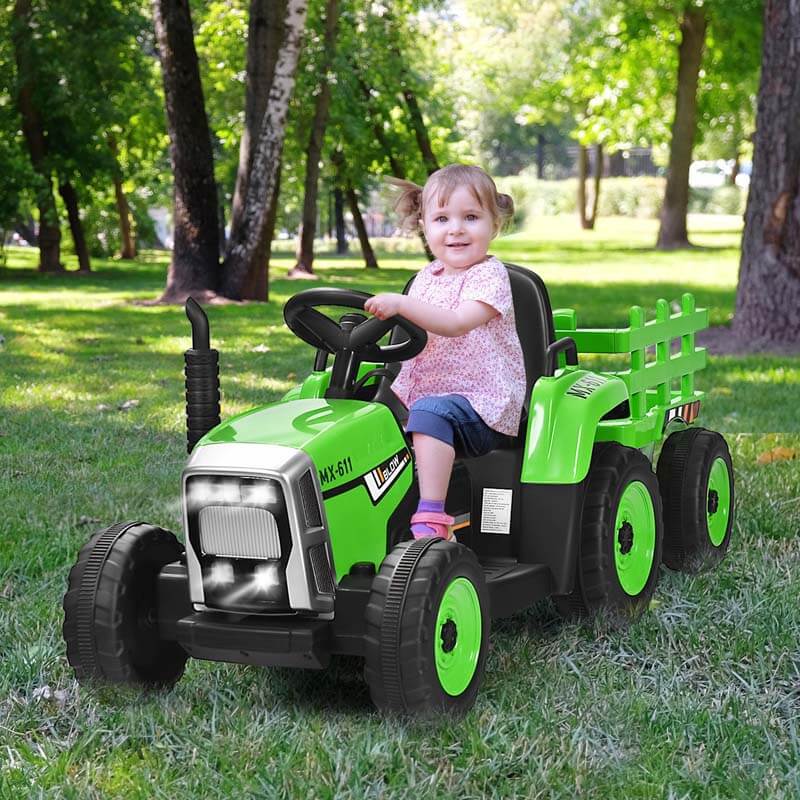 Kids Ride On Tractor Wtrailer 12V Battery Powered Electric Riding Toy Car Vehicle With 3 Gear Shift Ground Loader