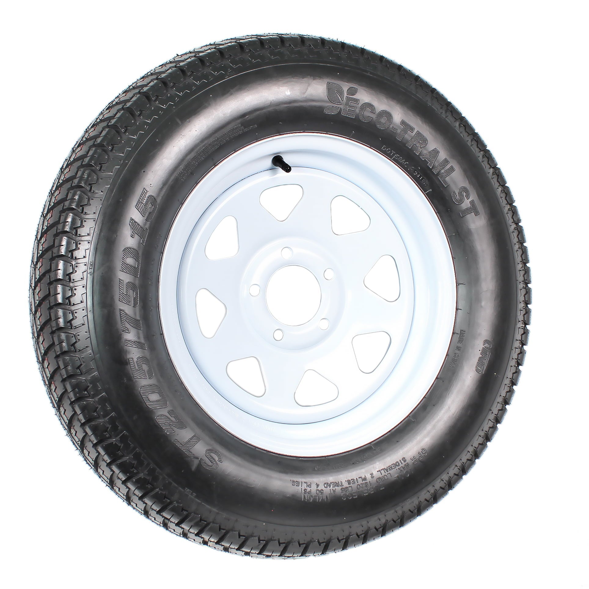 Eco Trailer Tire On Rim ST205/75D15 15 in. Load C 5 Lug White Spoke Wheel