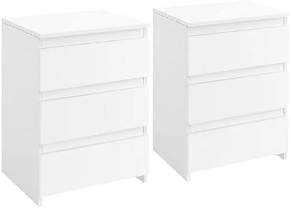 AYFDEGT 2PCS 3 Drawer Nightstands White Bedside Tables with Space Modern Bedside Cabinet Units with Sturdy Base Small Bedside Cupboards for Bedroom Small Space
