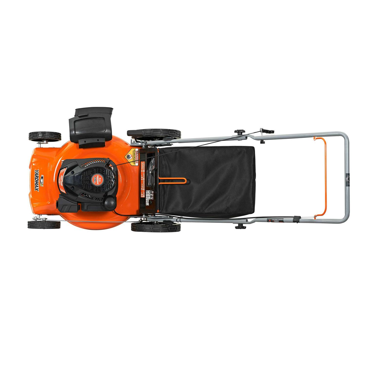 YARDMAX 21��� 170cc Gas Push Lawn Mower, 3-in-1, High Rear Wheels, Adjustable Heights