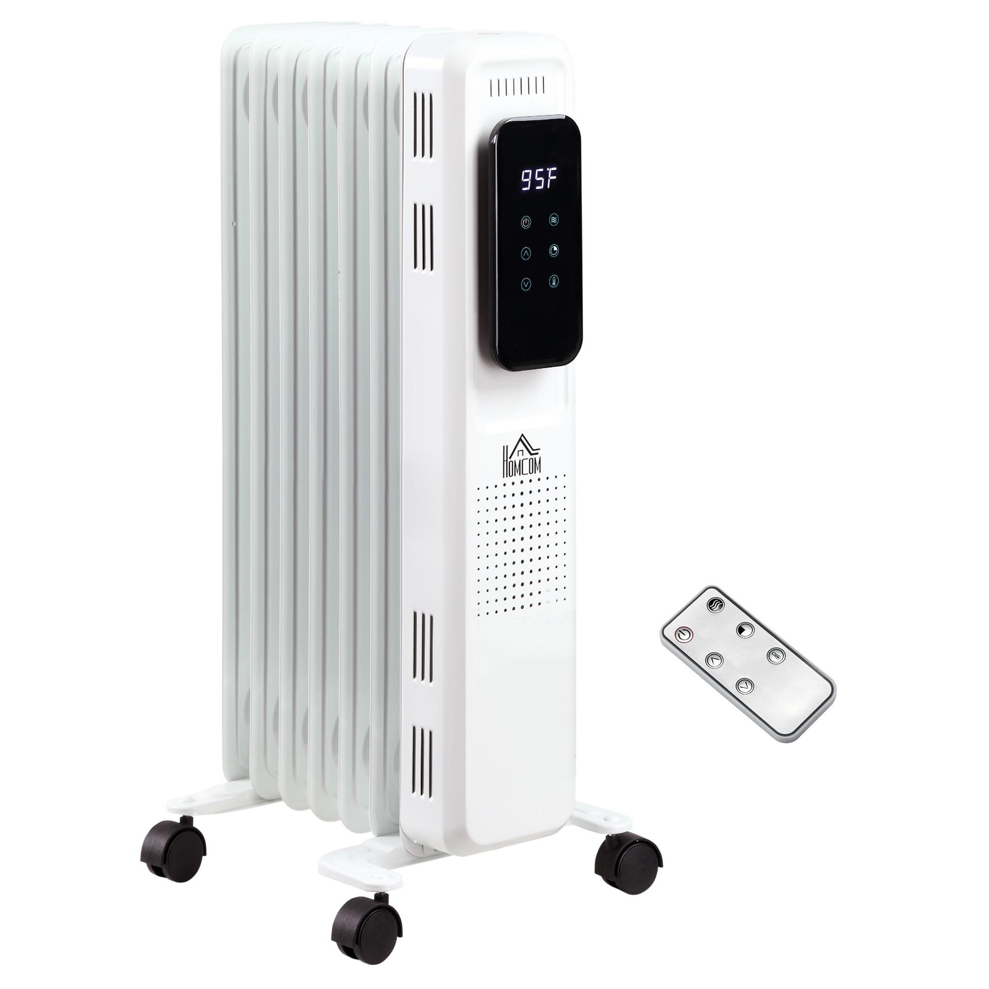Carevas 1500W 7 Fin Oil Filled Radiator Electric Space w/ Remote & Wheels, White