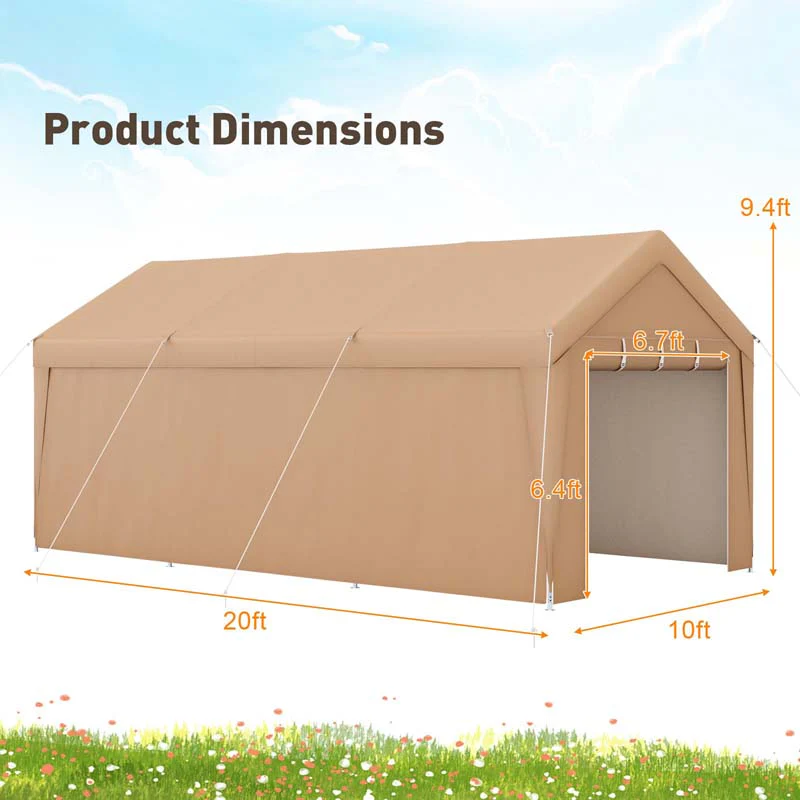 10 X 20 Ft Heavy Duty Carport Portable Garage Tent With Steel Frame Amp Sidewalls Outdoor Car Canopy Shelter For Truck Suv Boat