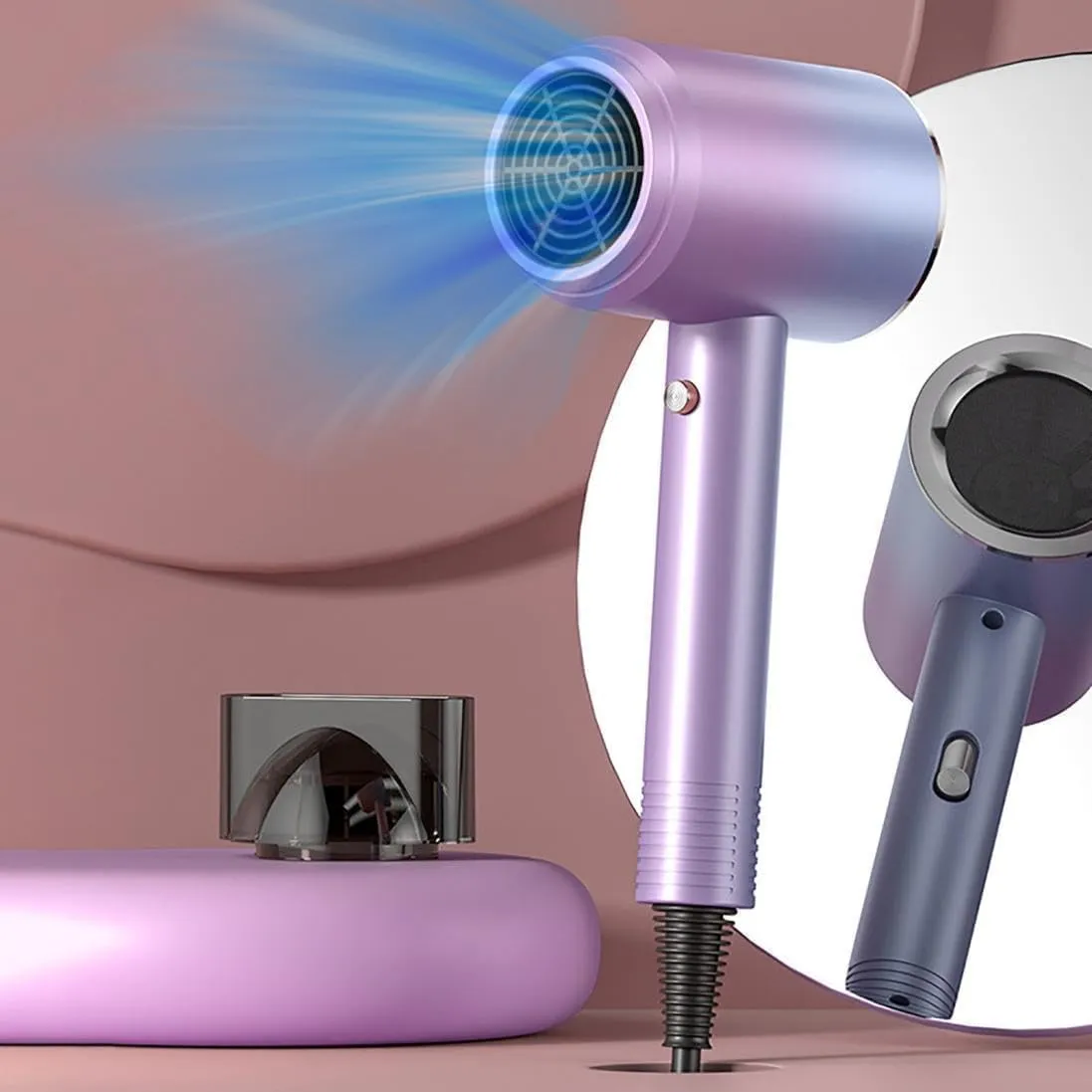 Blue Light Hair Care Gradient Hair Dryer Electric Hair Dryer Household Constant Temperature Cold and Hot Hair Dryer Silent Hair Dryer (Purple)