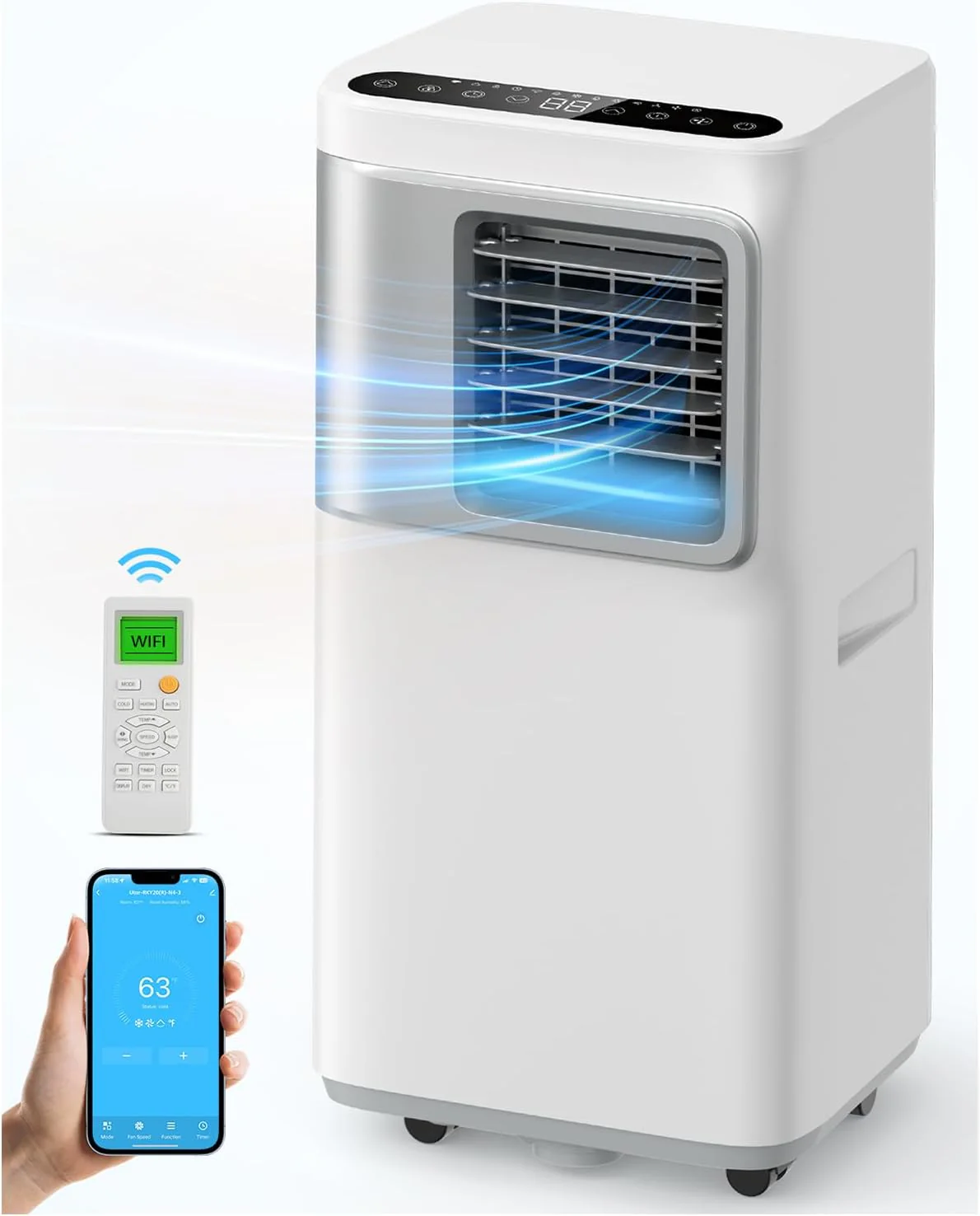 Portable-Air-Conditioners-16,000-Btu - AC Unit 5 in 1 Wifi Smart Air Conditioner with APP, Fan & Dehumidifier, Remote, 24H, Window Kits Included Drainage-free Cooling for Large Room Indoor