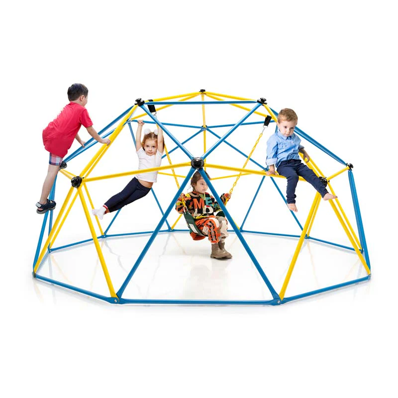 10 Ft Geometric Dome Climber With Swing Upgrade Jungle Gym Monkey Bar For Backyard Outdoor Climbing Toys For Toddlers