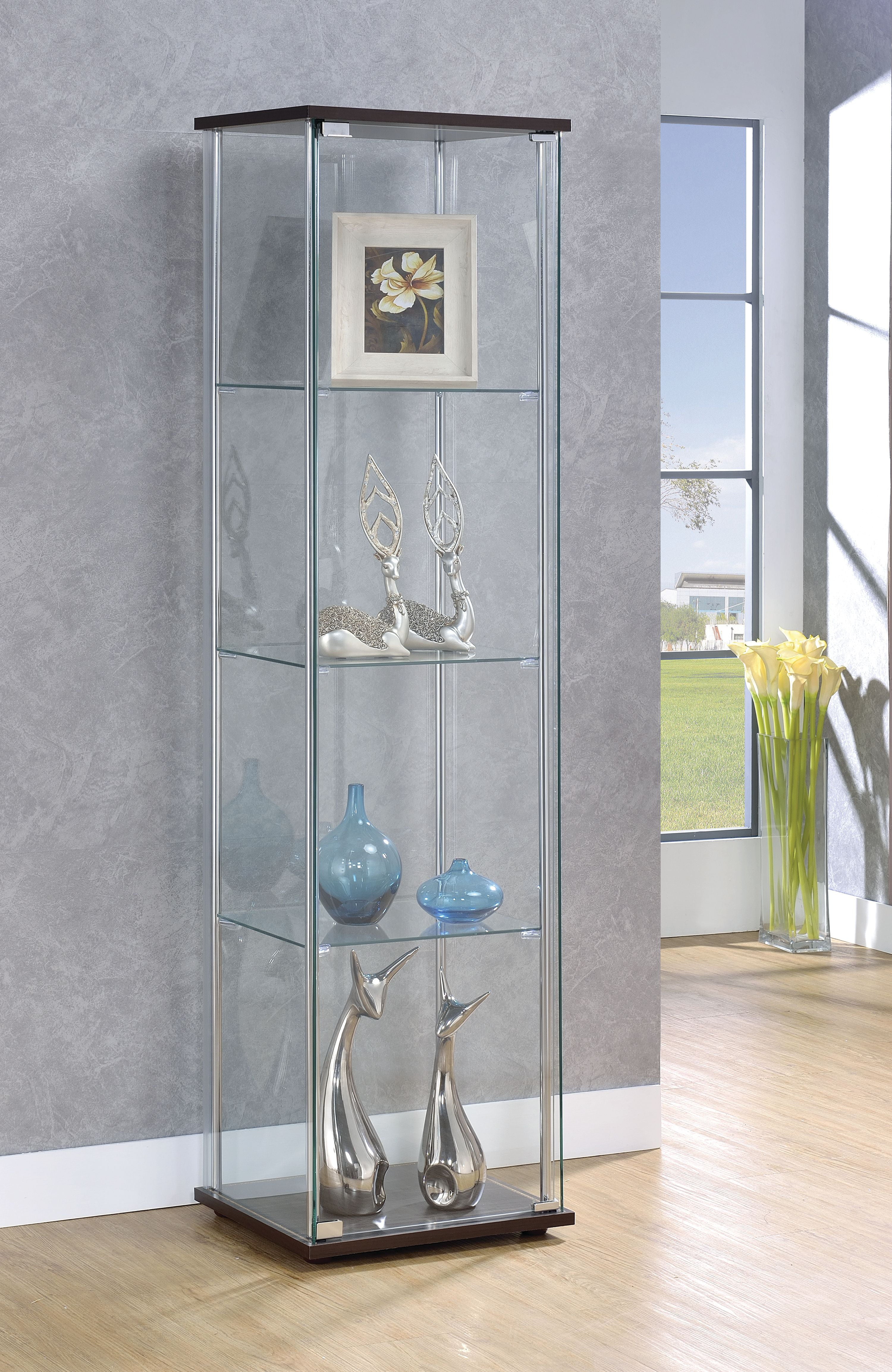 Coaster 4-Shelf Glass Curio Cabinet Cappuccino and Clear-Shape:Rectangular