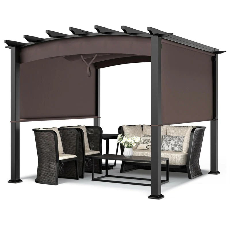 10 X 10 Ft Patio Metal Pergola With Retractable Canopy Heavy Duty Outdoor Pergola For Deck Backyard Garden