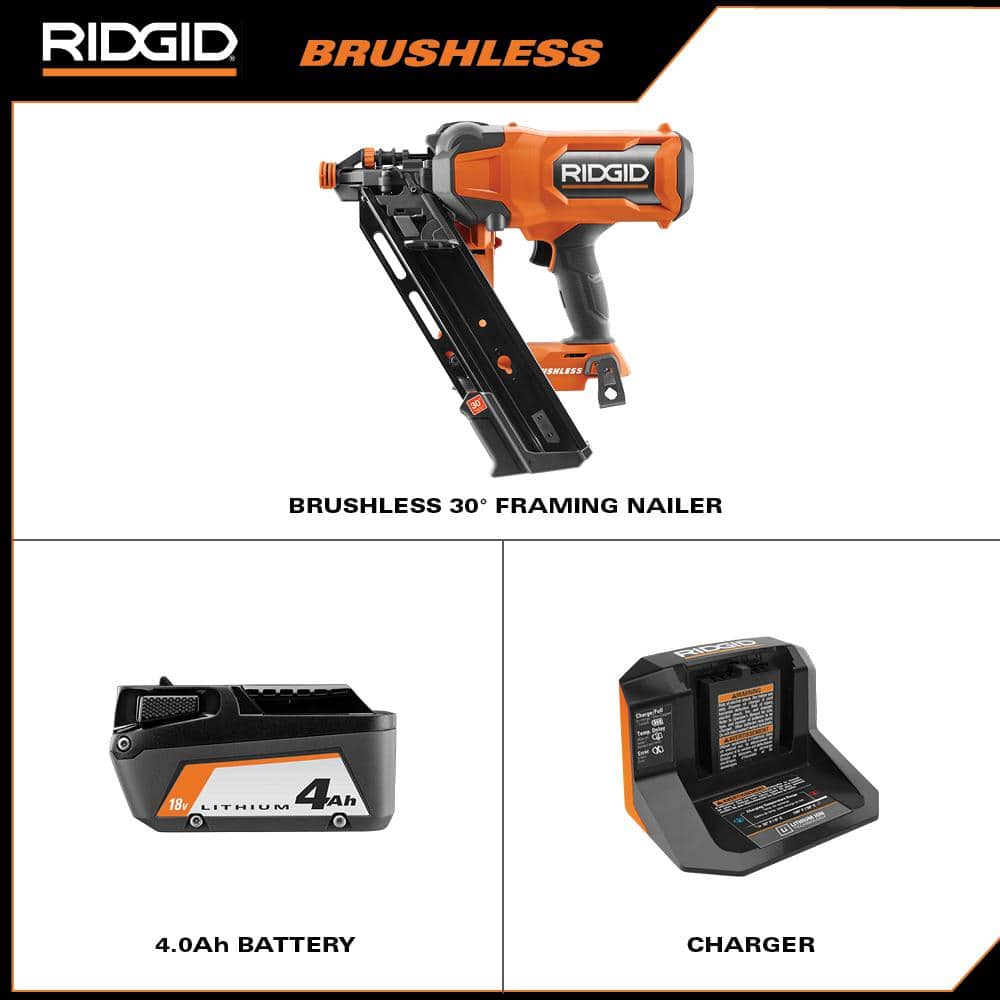 18V Brushless Cordless 30-Degree Framing Nailer Kit with 4.0 Ah Battery and Charger R09895KN