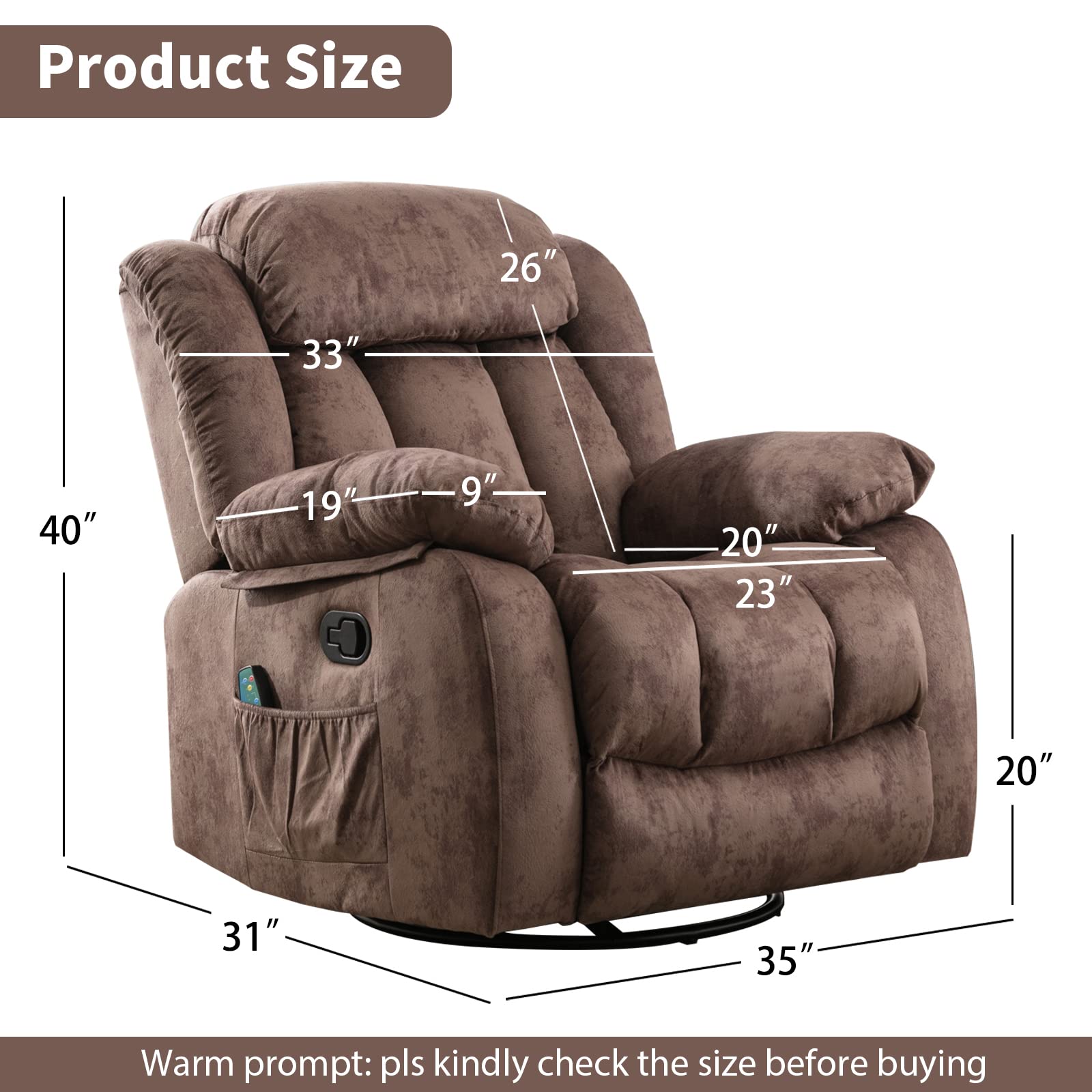 INZOY Recliner Vibration Vibrating Overstuffed