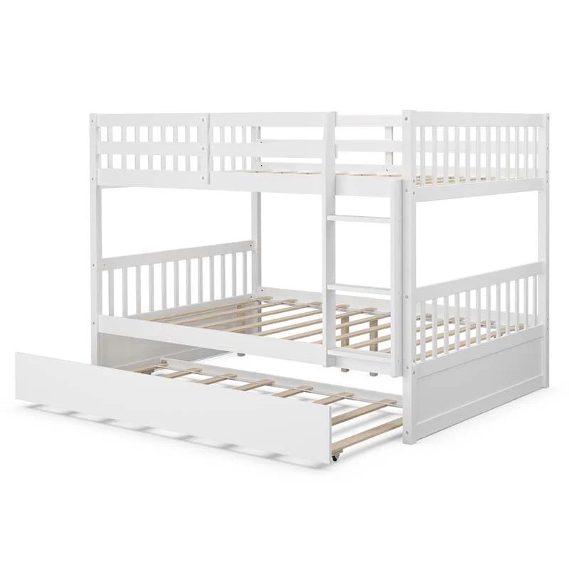 Solid Wood Full Over Full Bunk Bed Frame With Trundle Safety Ladder Amp Guardrails Convertible Bunk Bed For Kids Teens