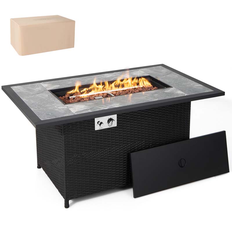 52Quot 50000 Btu Rattan Outdoor Propane Gas Fire Pit Table With Marble Tabletop Lava Rocks Amp Pvc Cover - Waterproof Protective Cover