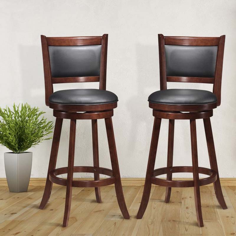 2 Pack 29Quot Wooden Counter Stools 360Deg Swivel Bar Stools With Backs Counter Height Stool Upholstered Bar Chairs Dining Chairs - Comfortable And Ergonomic Design