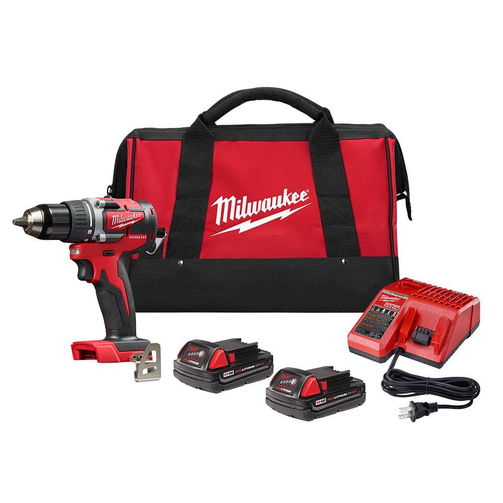 M18 18V Lithium-Ion Brushless Cordless 1/2 in. Compact Drill/Driver Kit with (2) 2.0 Ah Batteries, Charger and Case 2801-22CT