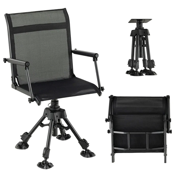 360Deg Swivel Silent Folding Hunting Blind Chair For Shooting Fishing Portable Sniper Seat With 4 Adjustable Legs All Terrain Foot Pads - Comfortable And Ergonomic Design