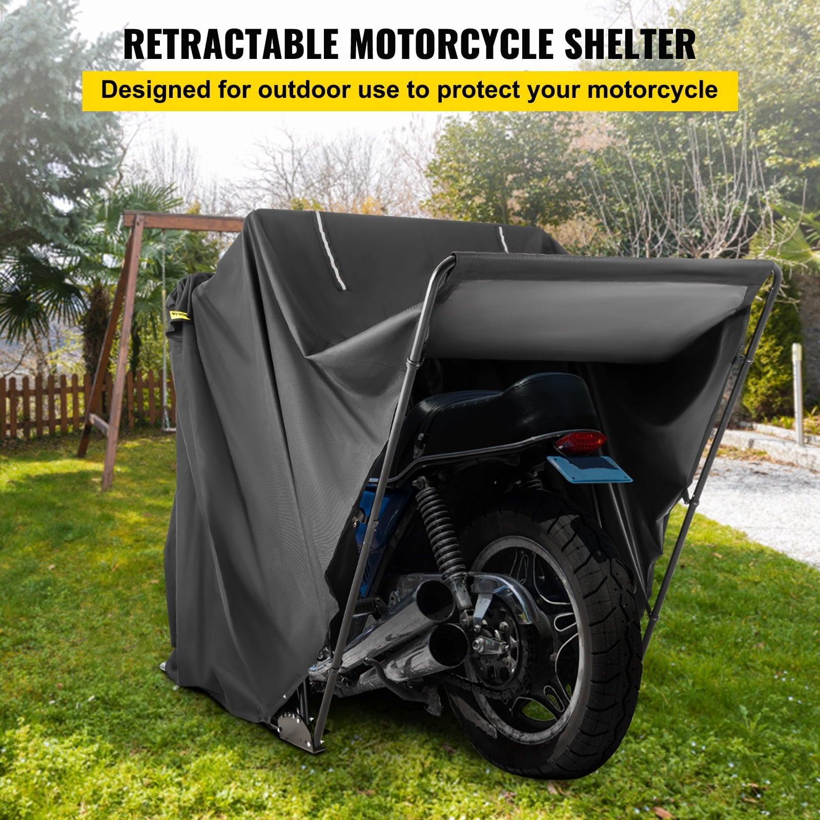 VEVORbrand Heavy Duty Motorcycle Storage Shed, Bike Scooter Cover Tent Shelter, Portable Waterproof Outdoor Storage Garage, Anti-UV, 106