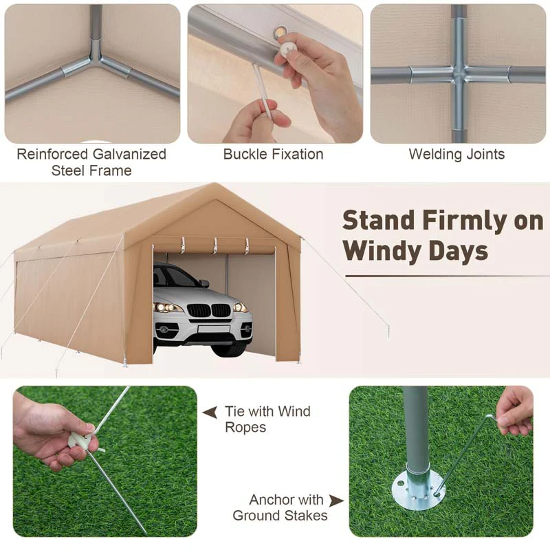 10 X 20 Ft Heavy Duty Carport Portable Garage Tent With Steel Frame Amp Sidewalls Outdoor Car Canopy Shelter For Truck Suv Boat