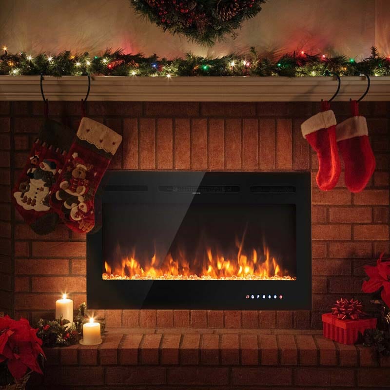 40Quot Ultra Thin Recessed Electric Fireplace Insert 1500W Wall Mounted Fireplace Heater With 9 Flame Colors