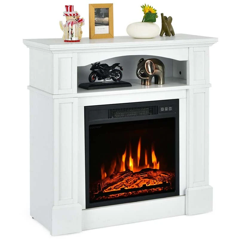 32Quot Electric Fireplace Mantel Freestanding Wooden Surround Firebox With 1400W Fireplace Heater Remote Thermostat 6H Timer