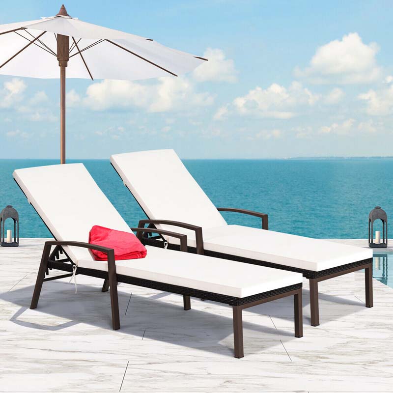 2 Pack Rattan Patio Chaise Lounge Chairs 5 Position Pool Lounge Chairs With Cushion Amp Armrest Wicker Sun Lounger - Comfortable And Ergonomic Design