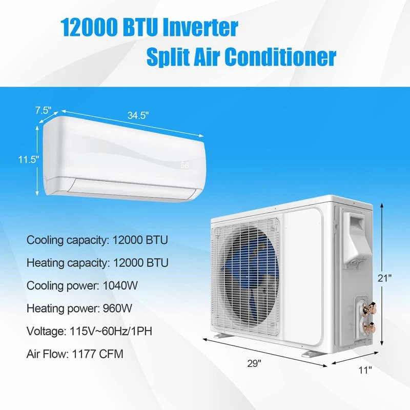 12000Btu 115V Ductless Mini Split Air Conditioner 20 Seer2 Wall Mounted Inverter Ac Unit With Heat Pump