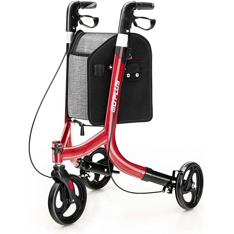 3 Wheel Folding Rollator Walker With Shopping Bag Lightweight Aluminum Mobility Walking Aid