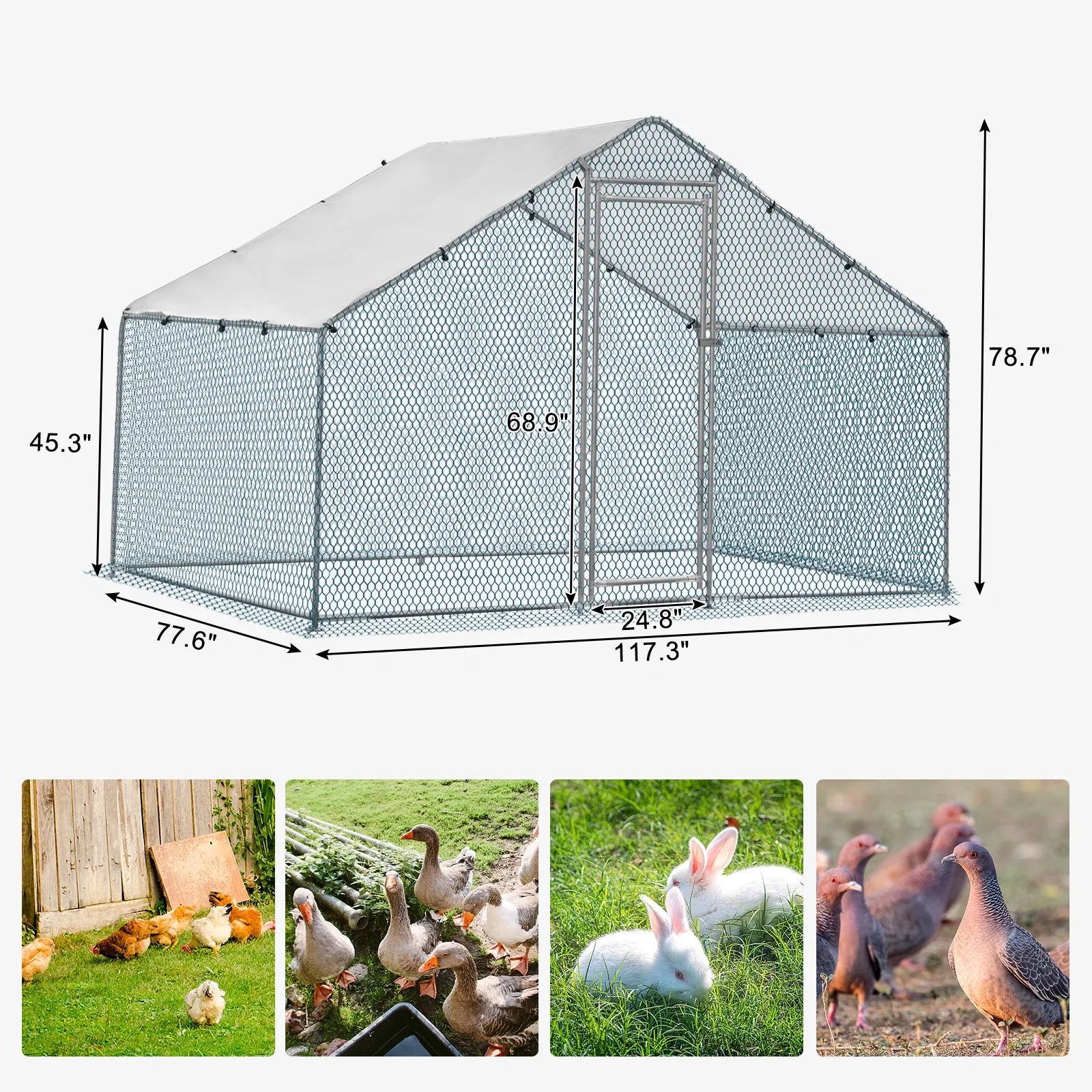 ZephyPaws 6.5 x 10 ft Large Metal Chicken Coop, Walk in Poultry Cage Chicken Hen Run House with Waterproof Cover, Rabbits Cats Dogs Farm Pen for Outdoor Backyard Farm Garden