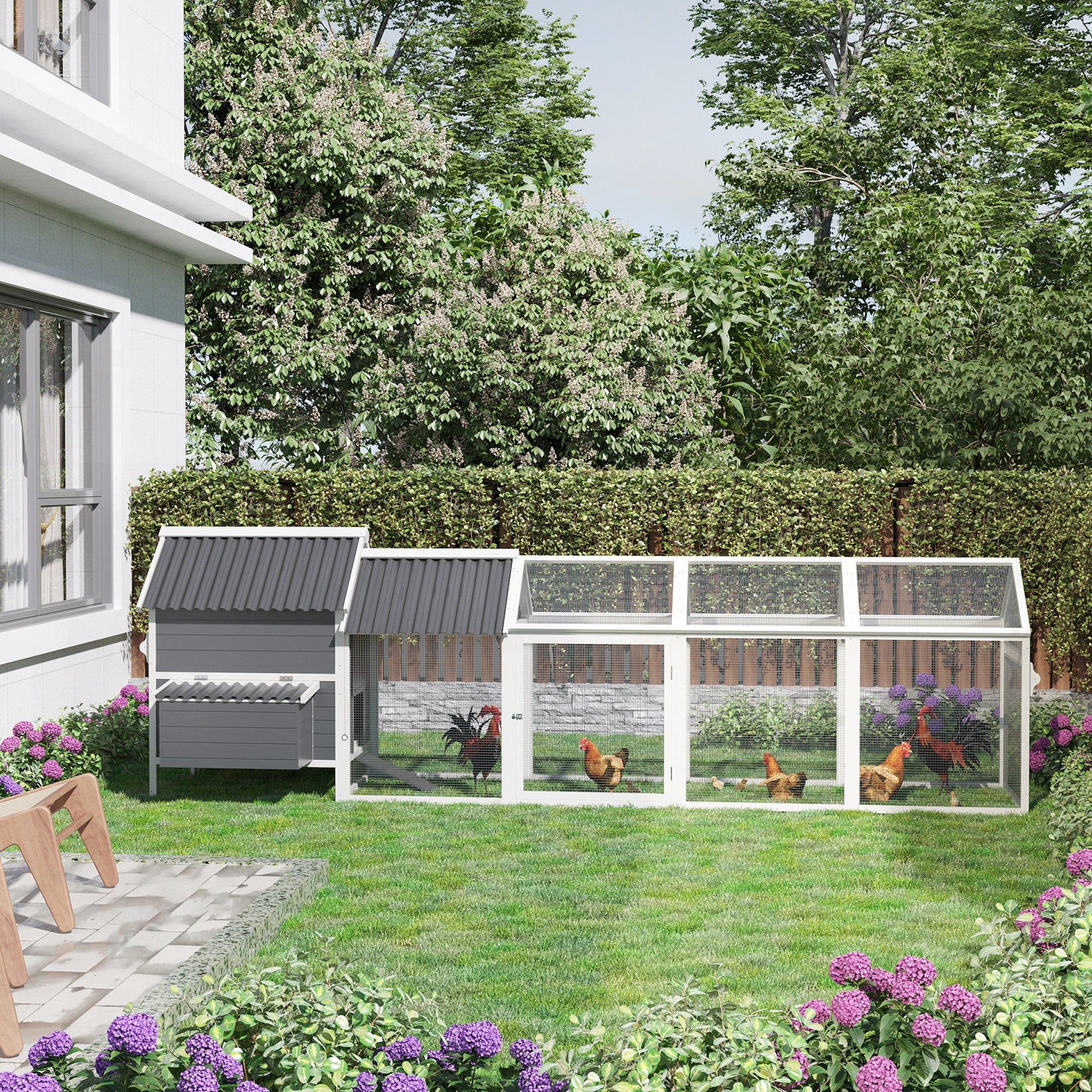 PawHut Extra Large Chicken Coop with Handle PVC Roof Nesting Boxes Tray