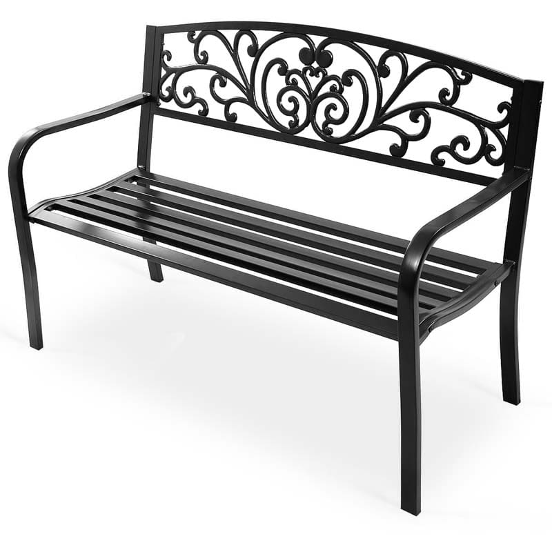 50Quot Cast Iron Backrest Outdoor Patio Bench Seat Weatherproof Steel Frame Garden Bench For Park Porch