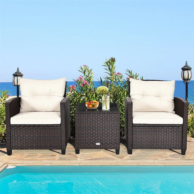 3 Pcs Rattan Patio Conversation Set Outdoor Wicker Sofa Set With Washable Cushions Amp Coffee Table - High Quality Set For Everyday Use