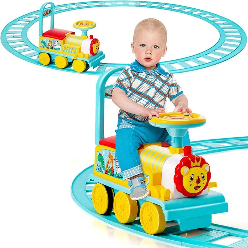 6V Kids Ride On Train With Tracks Amp 6 Wheels Battery Powered Electric Ride On Toy With Lights Amp Music