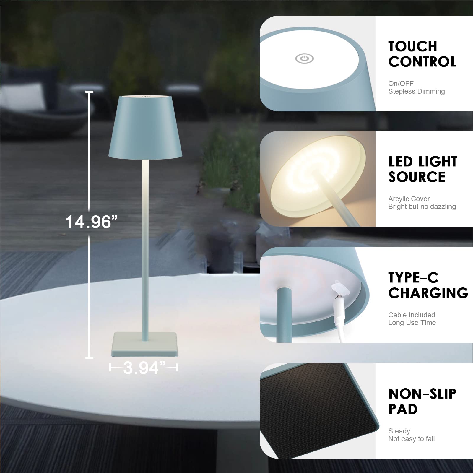 Aoceley 2 Packs Rechargeable LED Table Lamp,Outdoor Cordless Table Lamp Waterproof