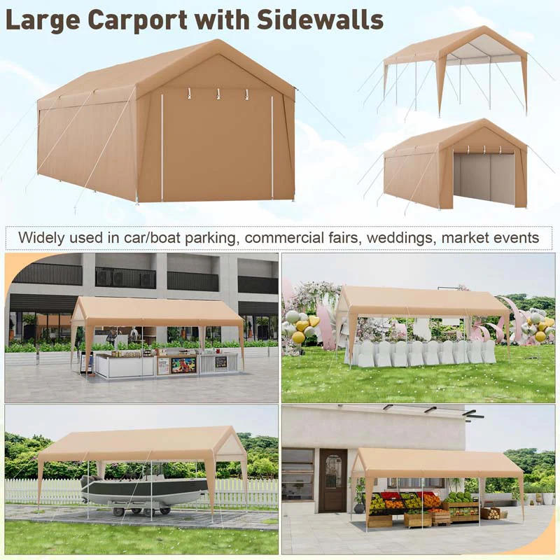 10 X 20 Ft Heavy Duty Carport Portable Garage Tent With Steel Frame Amp Sidewalls Outdoor Car Canopy Shelter For Truck Suv Boat