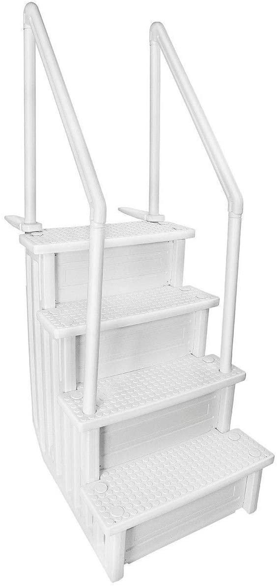 Aqua Select Above Ground Anti Slip Pool Steps To Deck Safety Swimming Pool Ladder Designed For Above Ground Swimming Pools Holds Up To 400 Pounds White